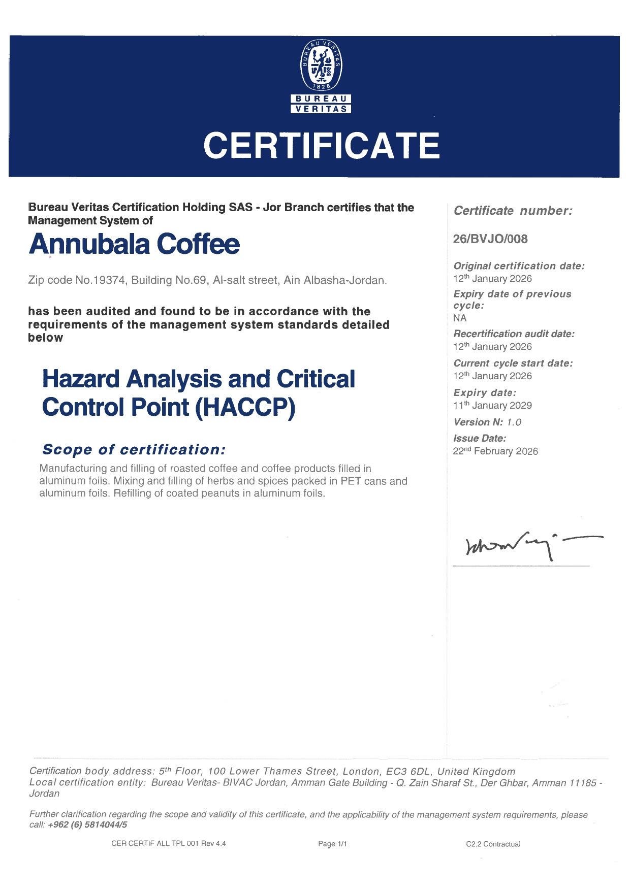 Annubala HACCP page